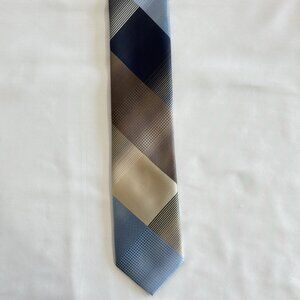Van Hausen Tie Geometric Blocks in Blue, Brown, and Tan Polyester